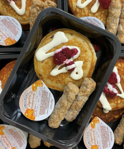 White Chocolate Raspberry Pancakes with (Sausage Links)