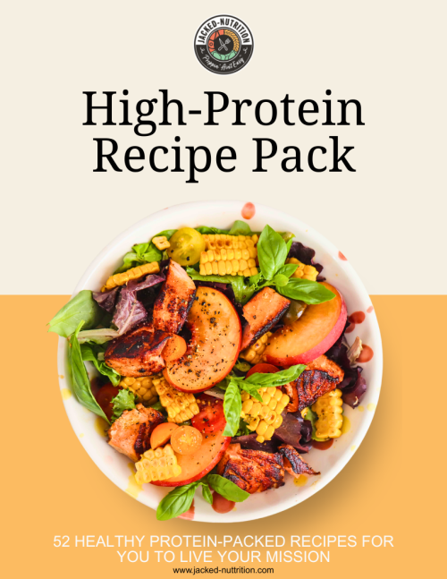 High-protein recipe pack cover from Jacked Nutrition – 52 healthy meal prep recipes with macros for fitness goals in Lexington KY