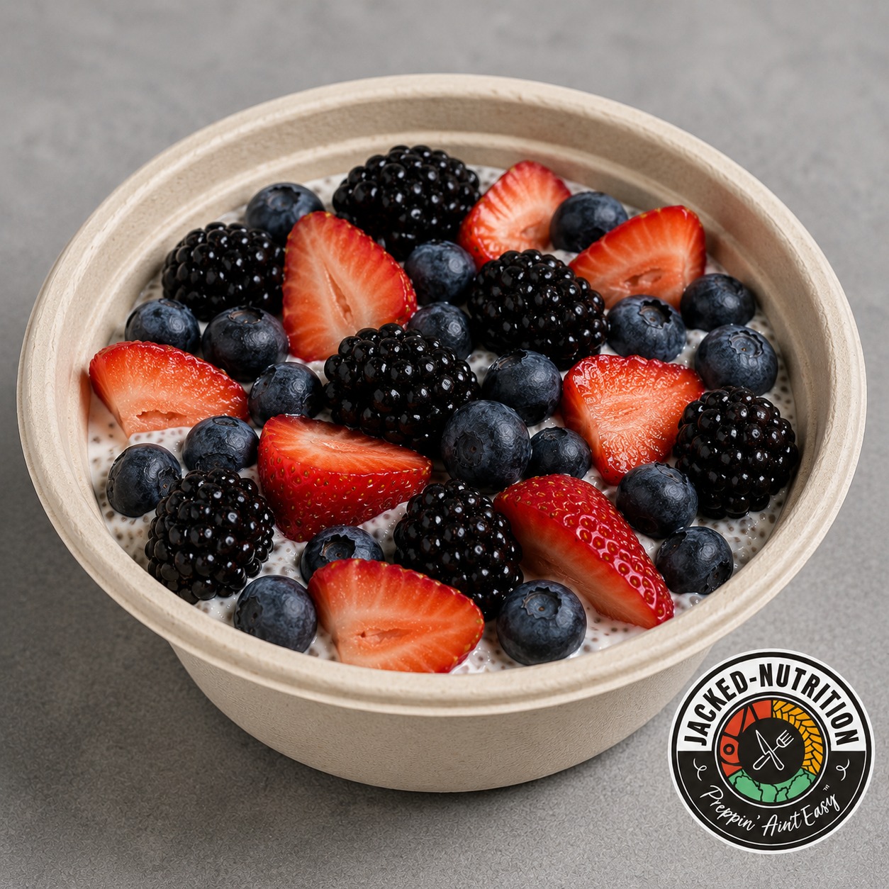 Jacked-Nutrition Chia Seed Pudding Bowl with Greek Yogurt, Chia Seeds & Fresh Mixed Berries